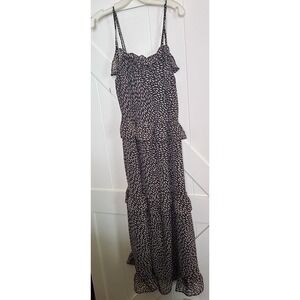 Who What Wear Sz XS Spaghetti Strap Black/Tan Print‎ Maxi Dress Lined Ruffled
